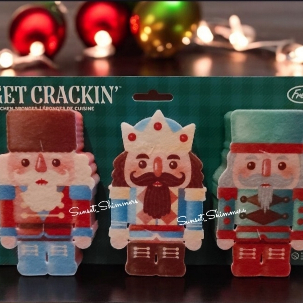 3pc Nutcracker Christmas Kitchen Sink Decor Sponge Scrubber Set New